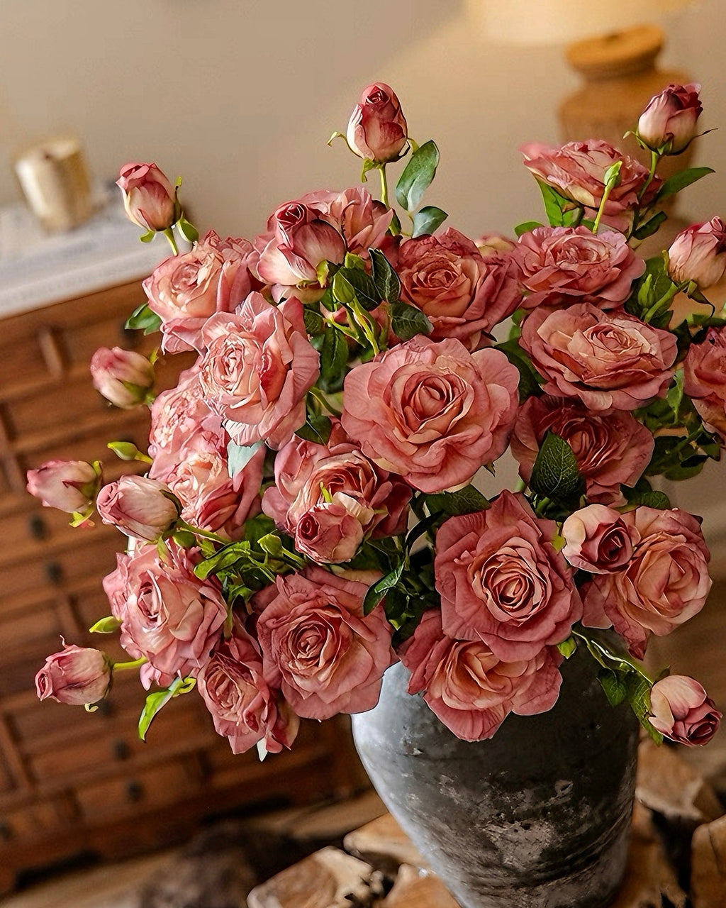 Elegant Faux Floral Arrangement - Pink Rose & Greenery