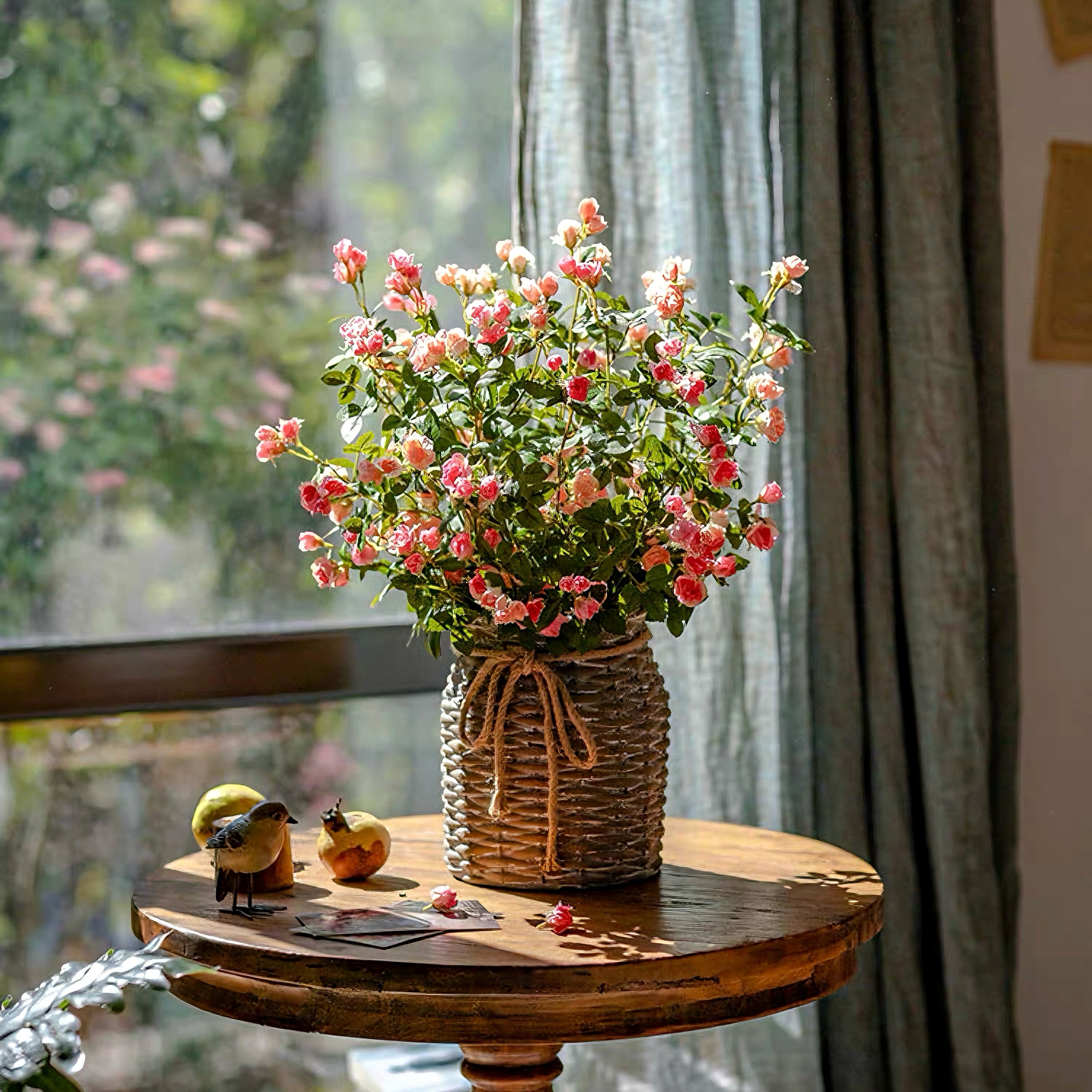 Rustic Elegance Blush & Coral Rose Faux Floral Arrangement