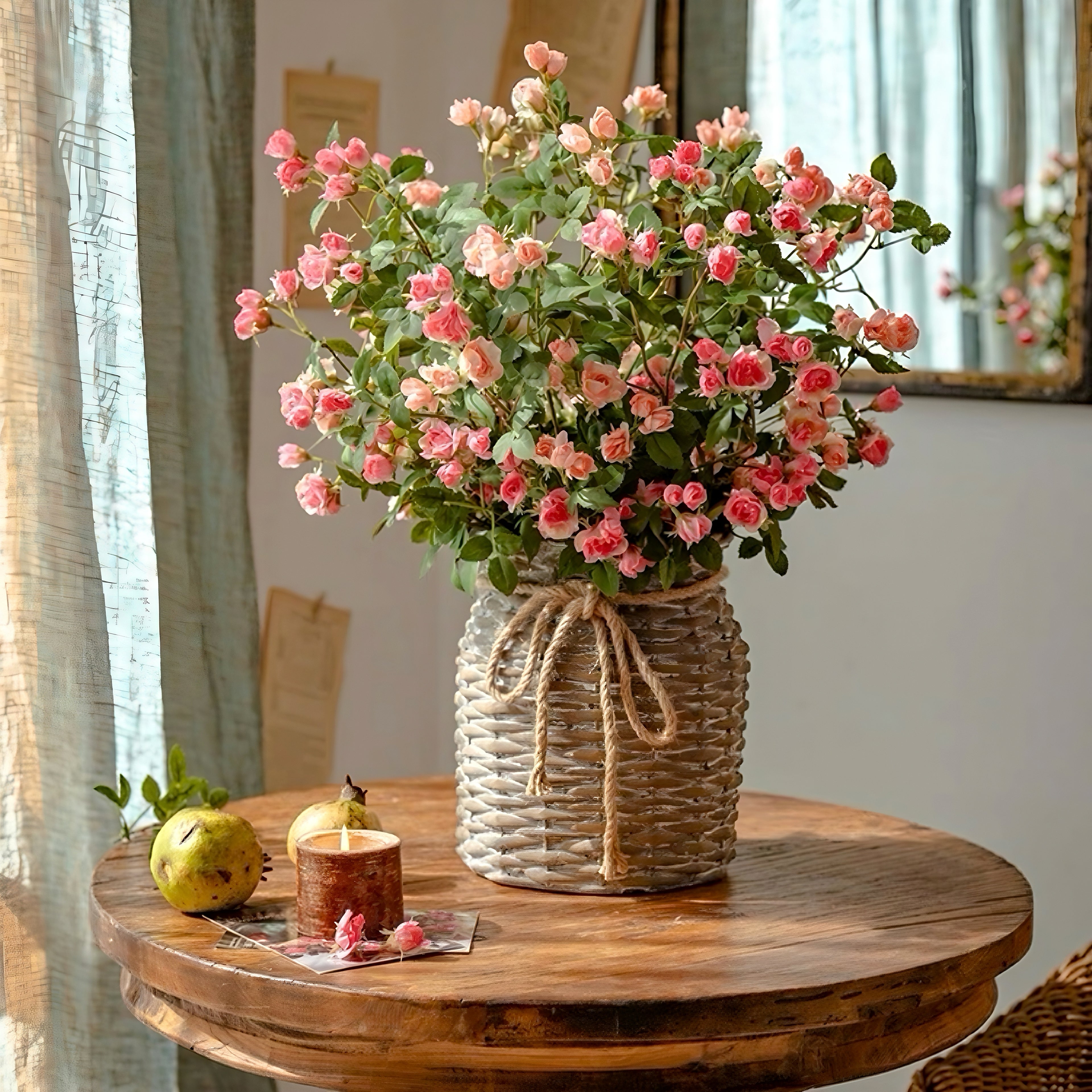 Rustic Elegance Blush & Coral Rose Faux Floral Arrangement