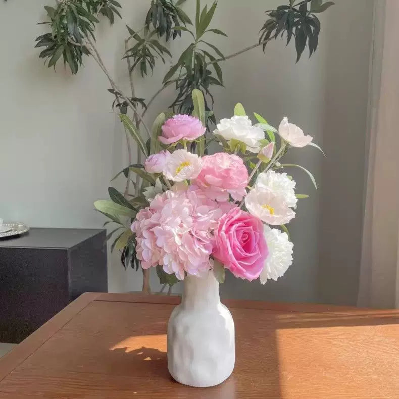 Blush Woodland Rose & Hydrangea Faux Floral Arrangement