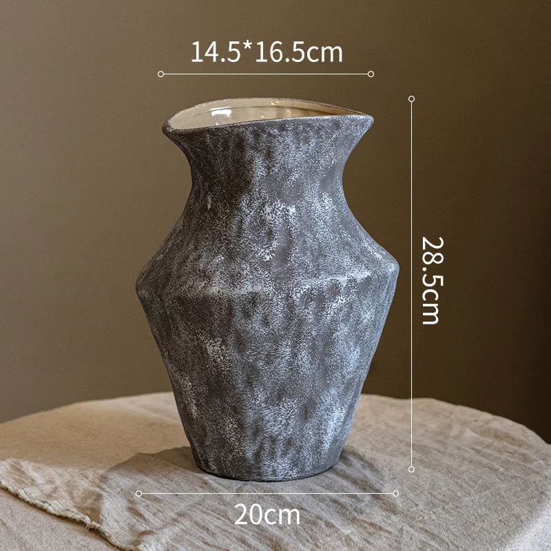 Wabi-Sabi Textured Charcoal Ceramic Artisanal Vase