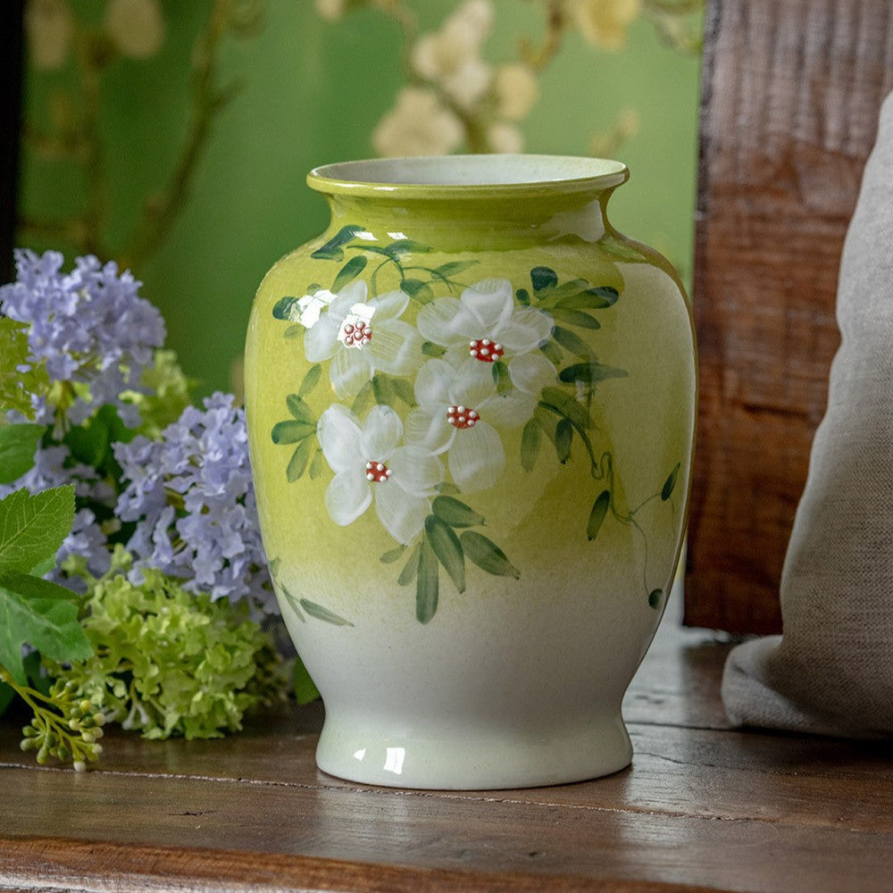 French Country Hand-painted White Jasmine Ceramic Vase