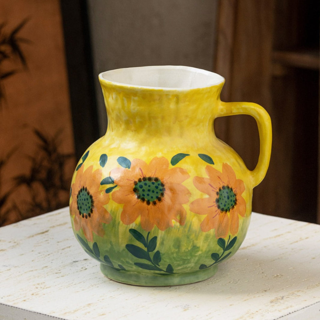 Hand-painted Sunflower Ceramic Pitcher Vase