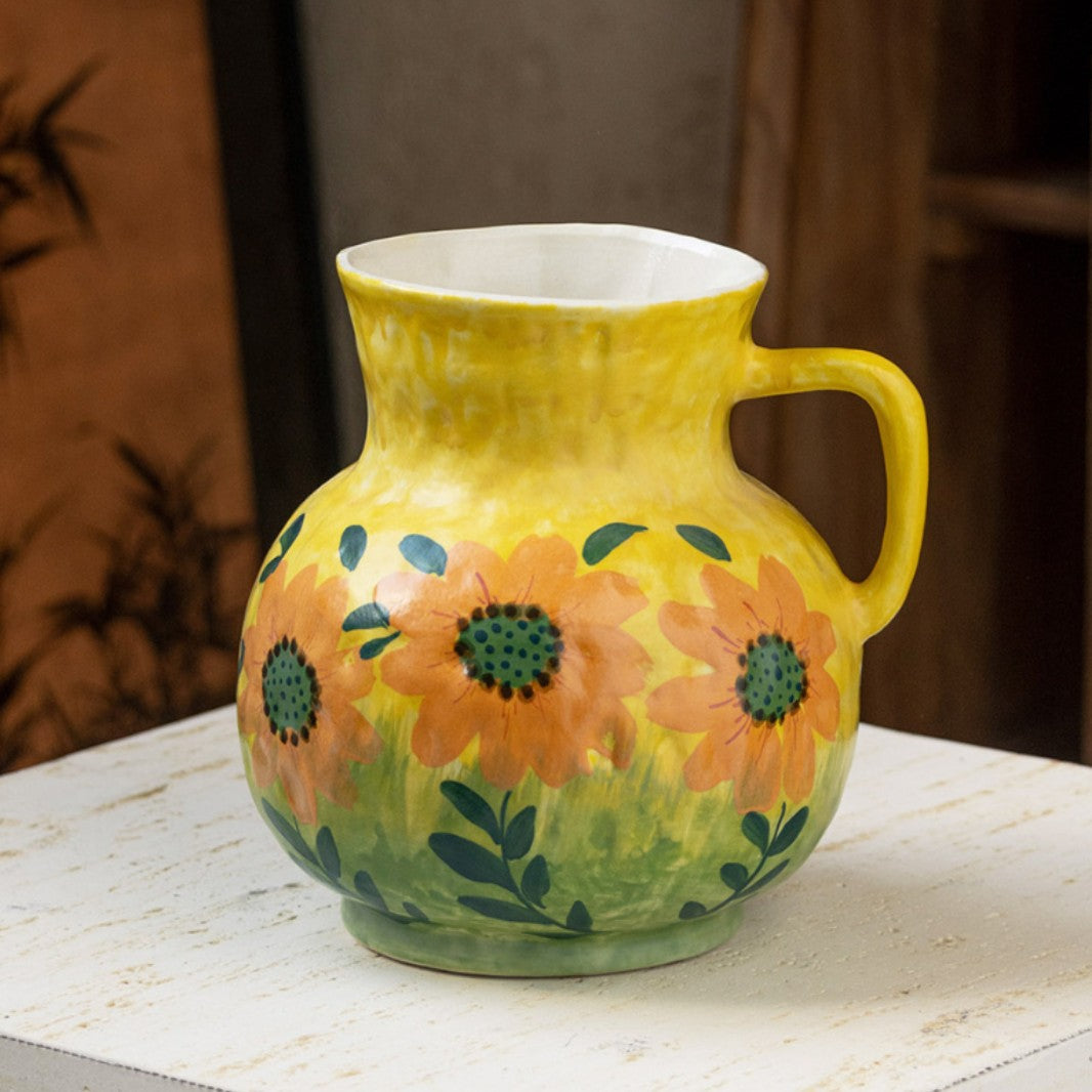 Hand-painted Sunflower Ceramic Pitcher Vase