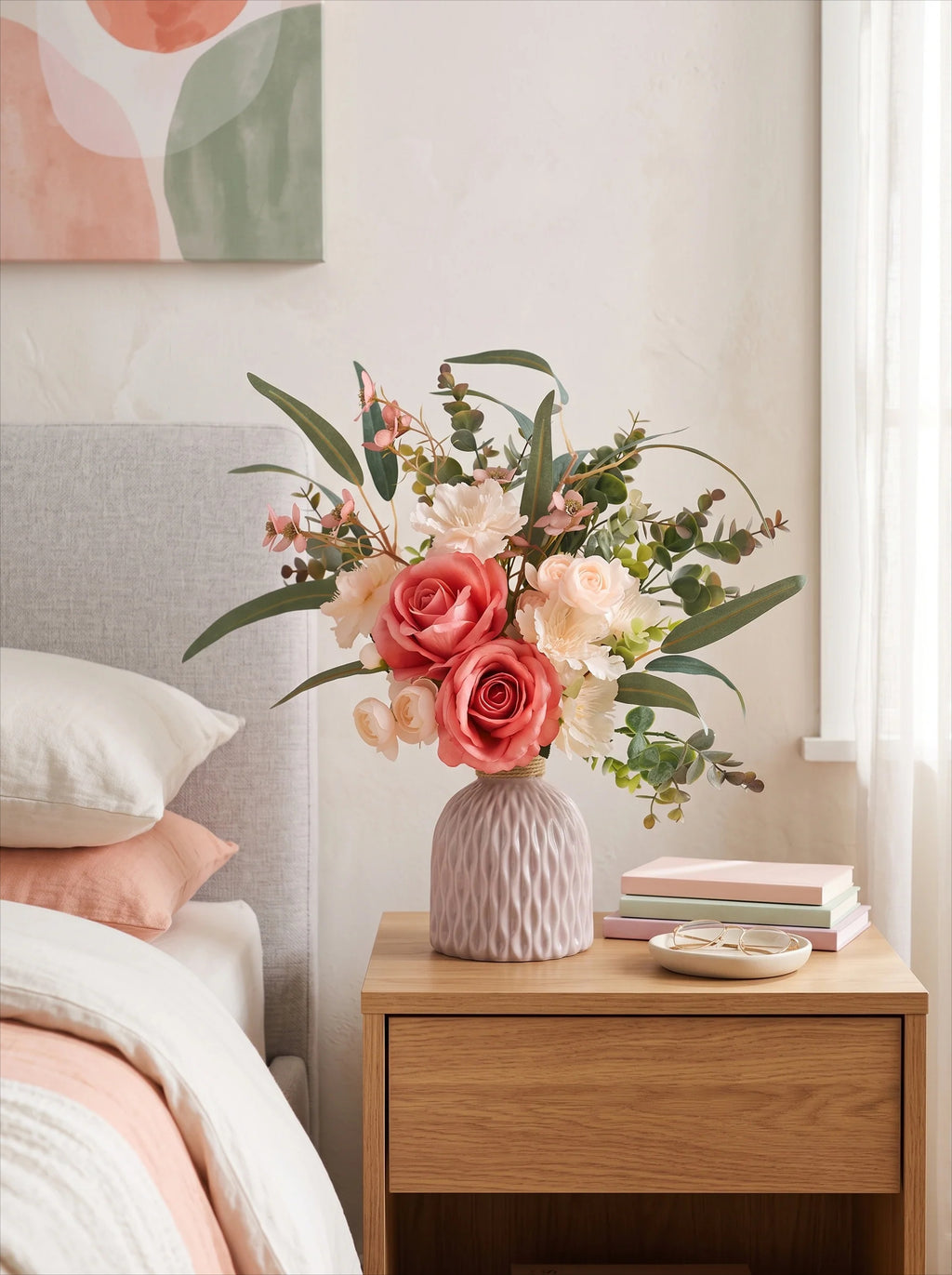 Chic Nordic Dusty Pink Rose & Eucalyptus Artificial Floral Arrangement