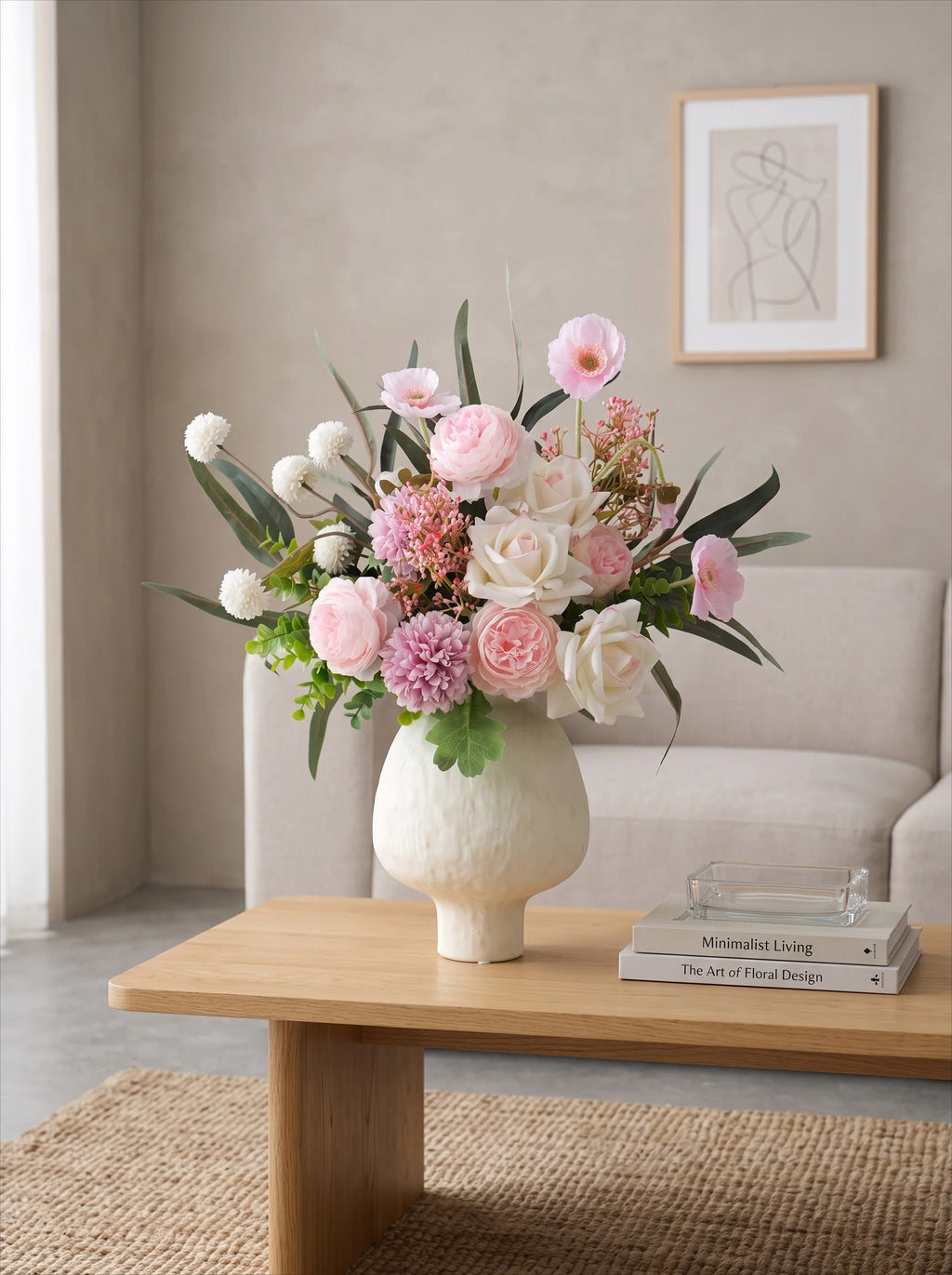 Ethereal Pastel Peony Rose Bloom Artificial Floral Arrangement