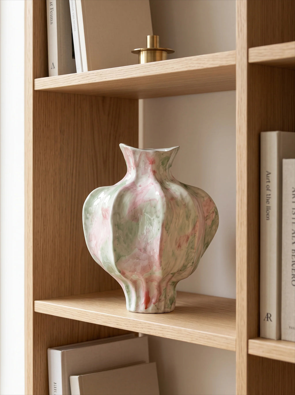 Artistic Watercolor Glaze Fluted Ceramic Vase