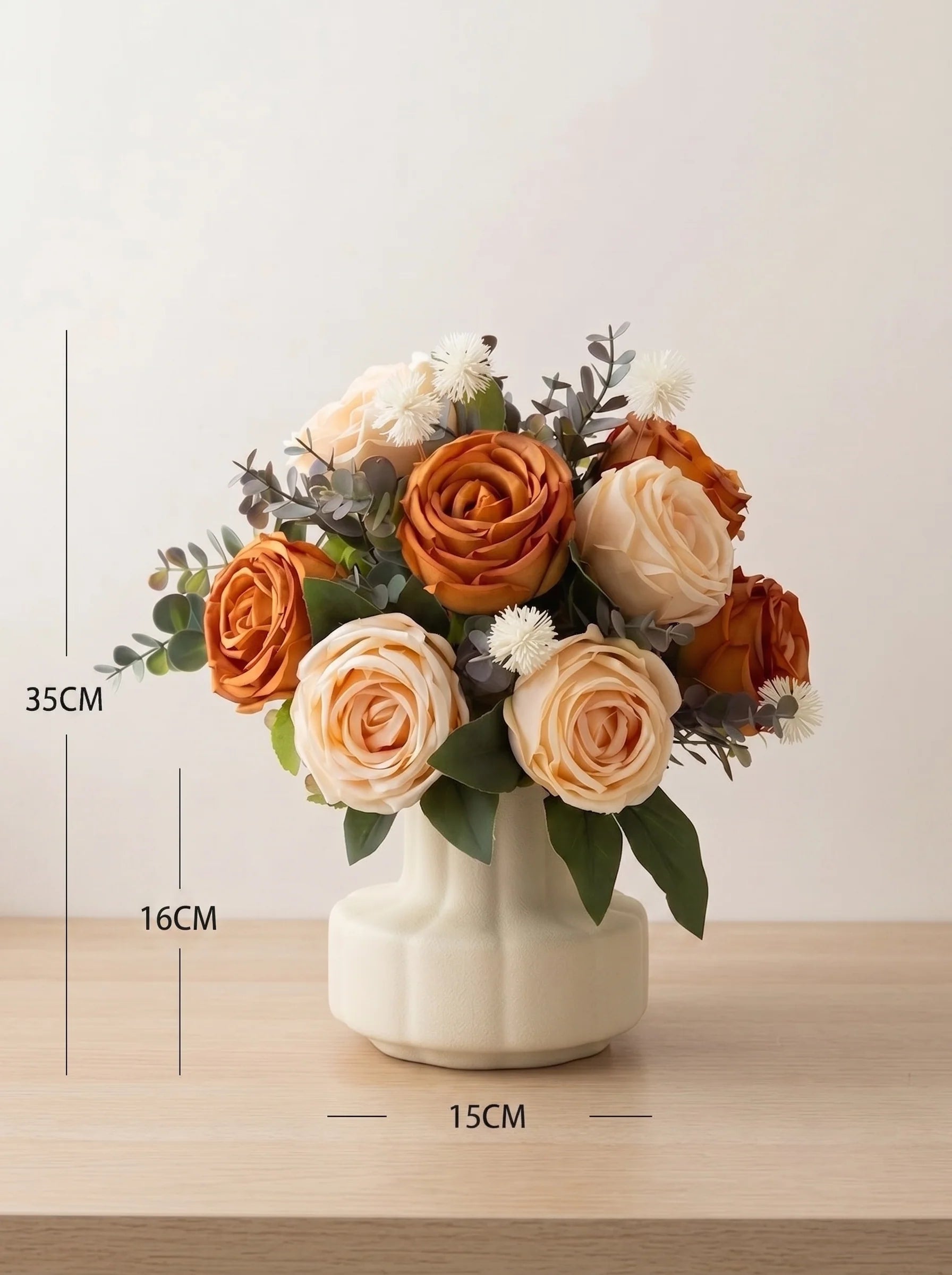 Oljemålning-stil konstgjord blomsterarrangemang - Vintage karamell & krämrosor