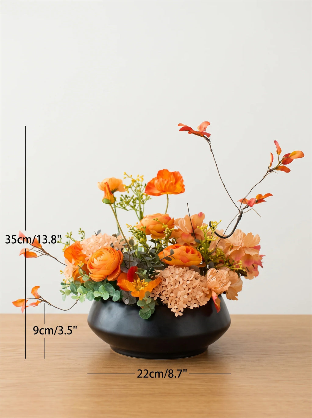 Warm Autumnal Sunset Poppy Asian Zen Artificial Floral Arrangement