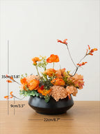 Warm Autumnal Sunset Poppy Asian Zen Artificial Floral Arrangement