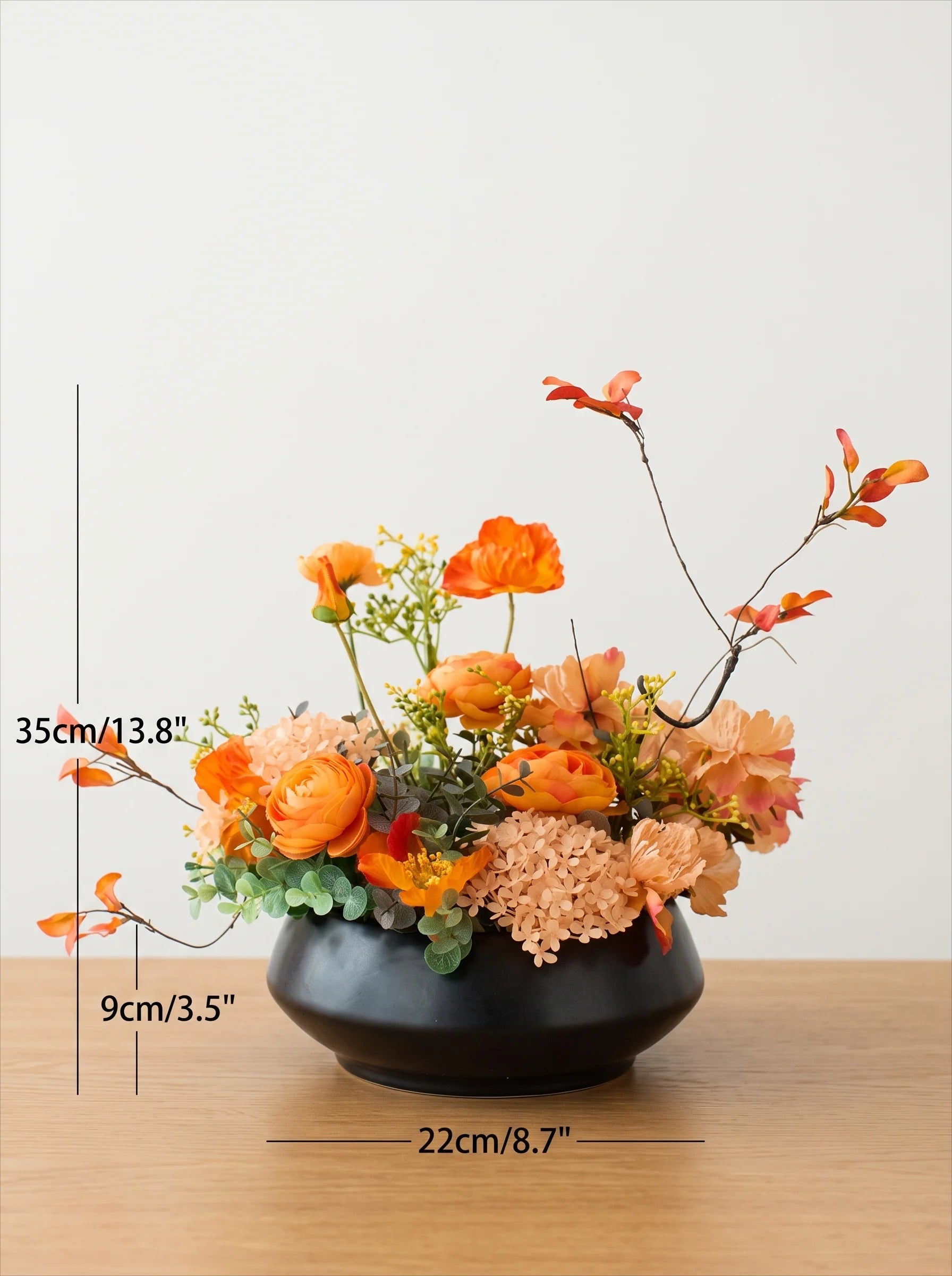 Warm Autumnal Sunset Poppy Asian Zen Artificial Floral Arrangement