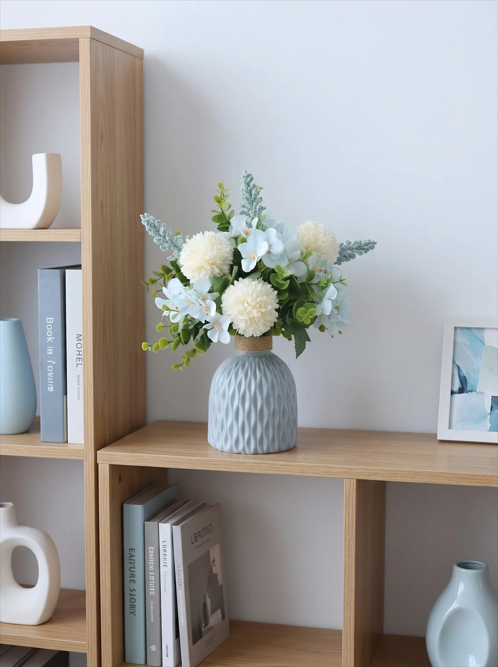 Serene Coastal Breeze Blue & White Artificial Floral Arrangement