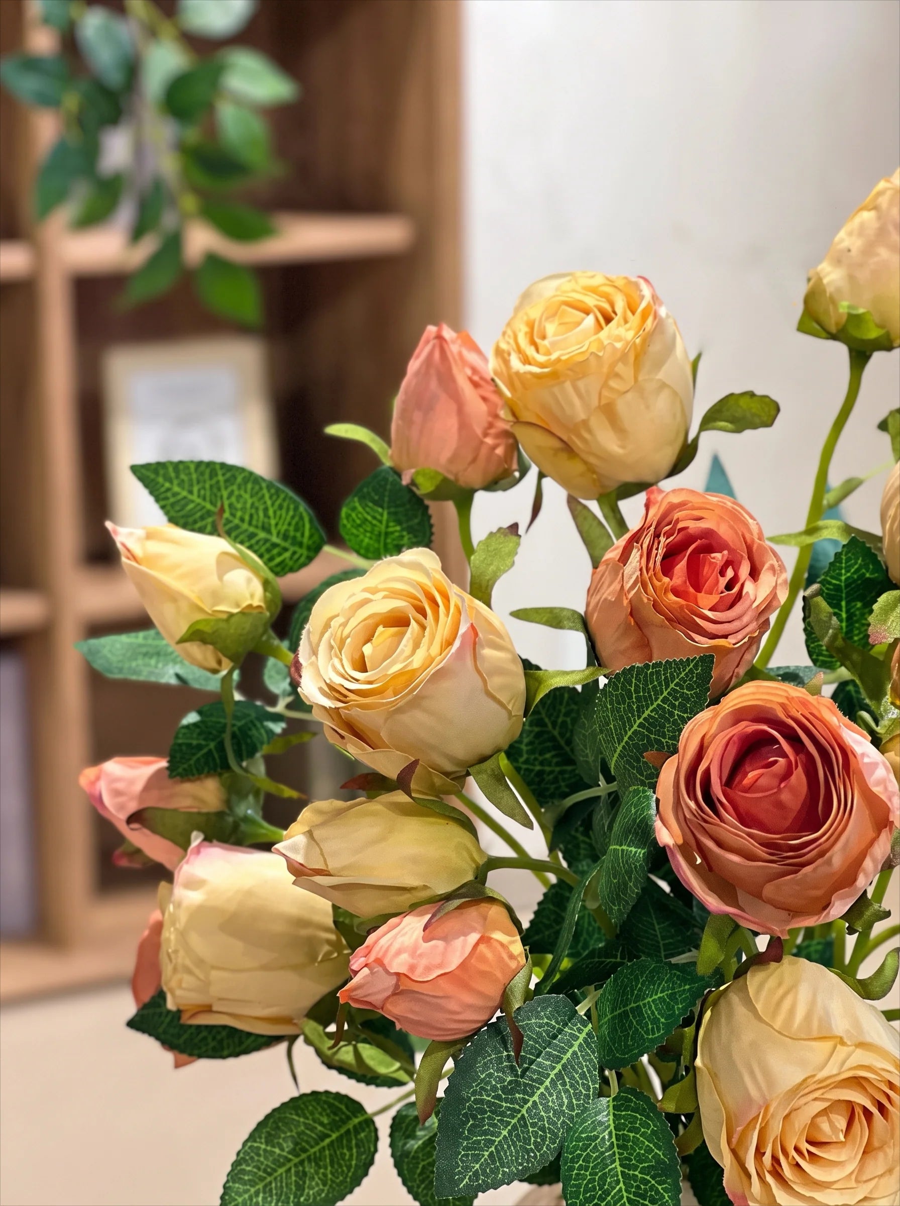 Vintage Oil-Paint Rose Elegance Faux Floral Arrangement
