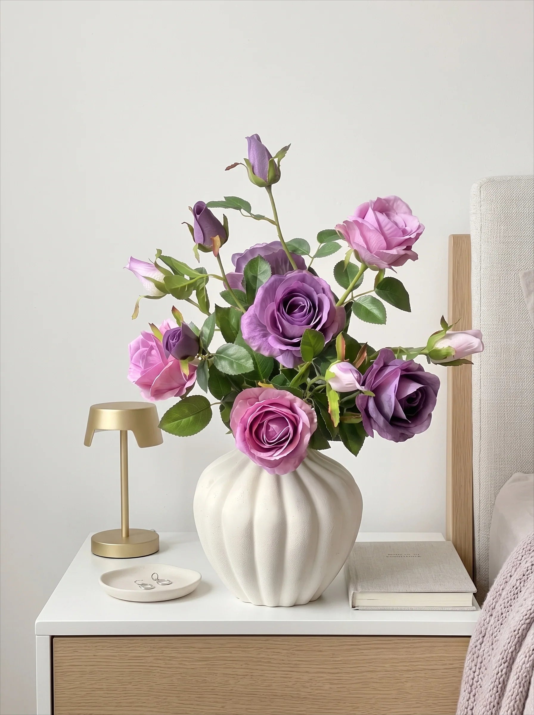 French Romantic Vintage Purple Rose Artificial Floral Arrangement