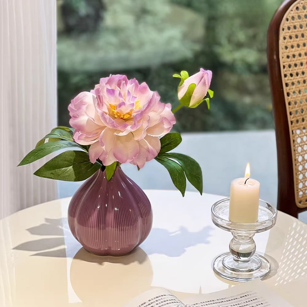 Composition florale fausse Vase oignon pivoine lavande éthérée