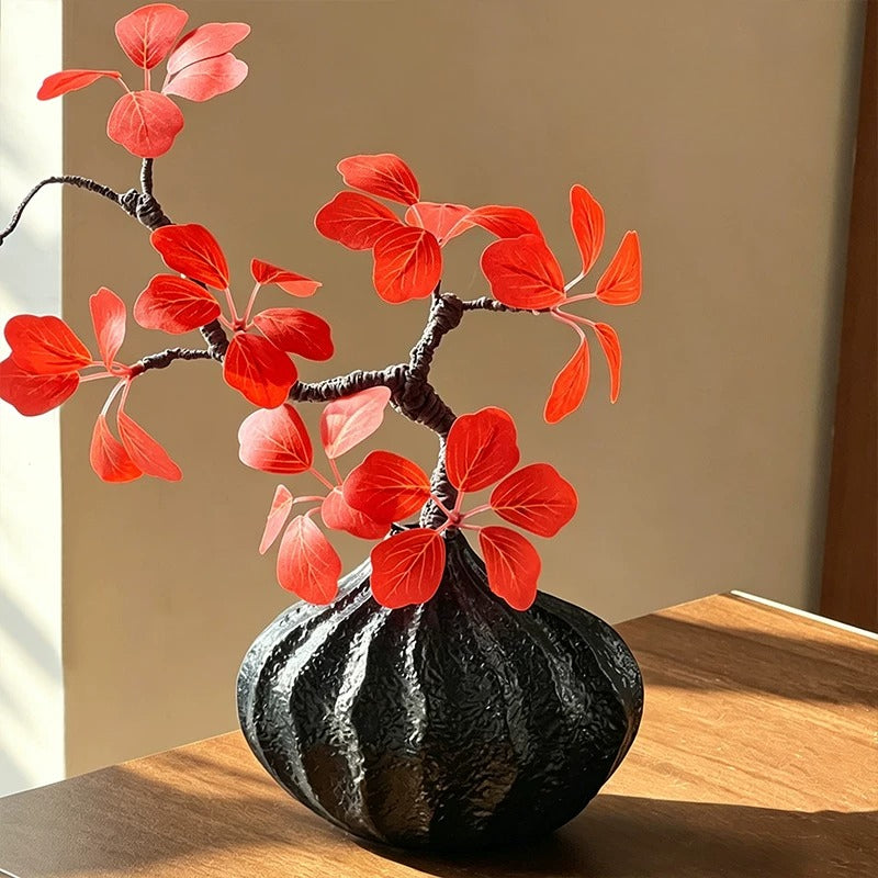 Oriental Luxe Crimson Leaf Sculptural Silhouette Artificial Floral Arrangement