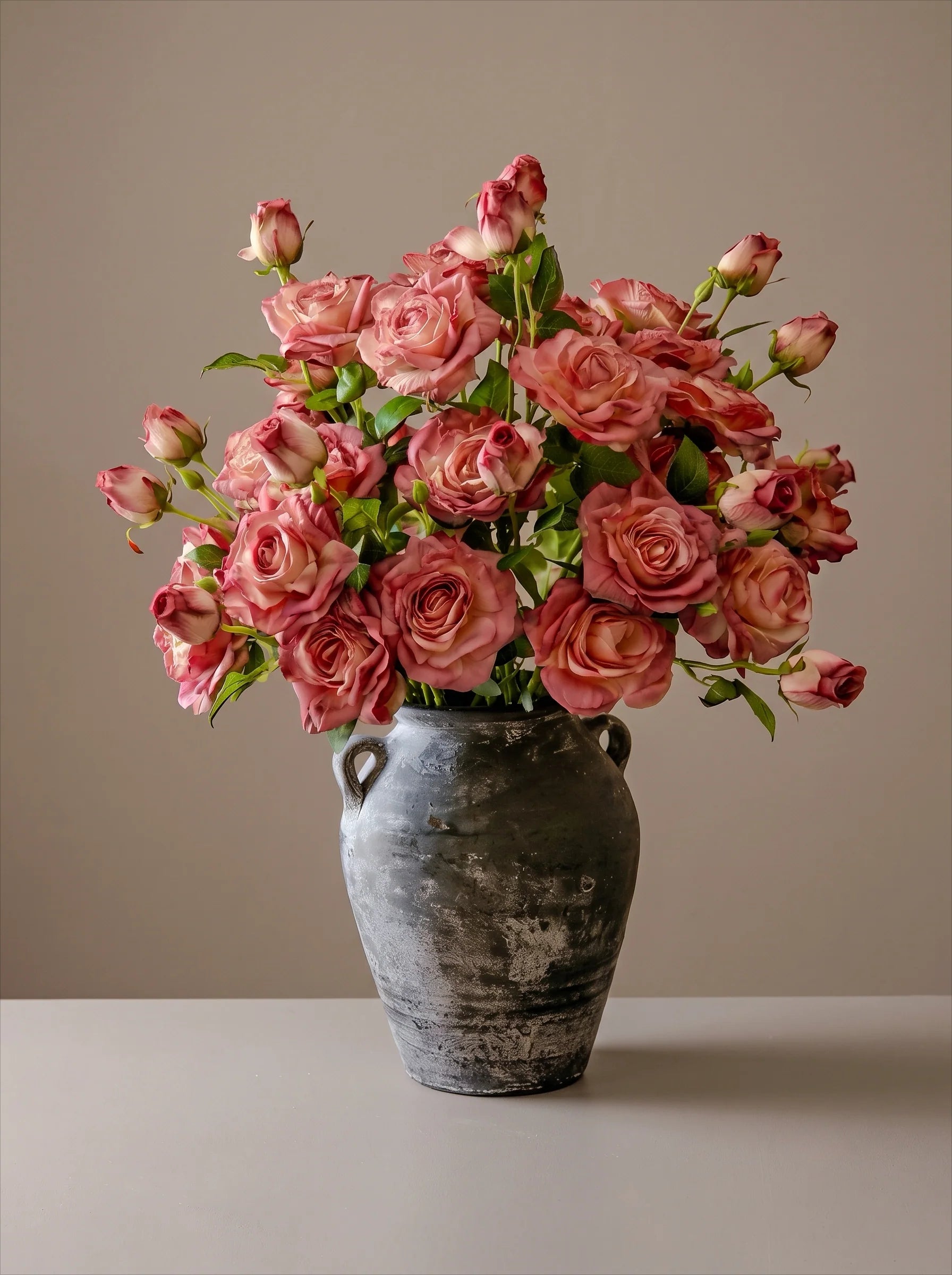 Elegant Faux Floral Arrangement - Pink Rose & Greenery