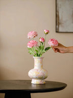 Pastel Watercolor-Bloom Textured Ceramic Vase