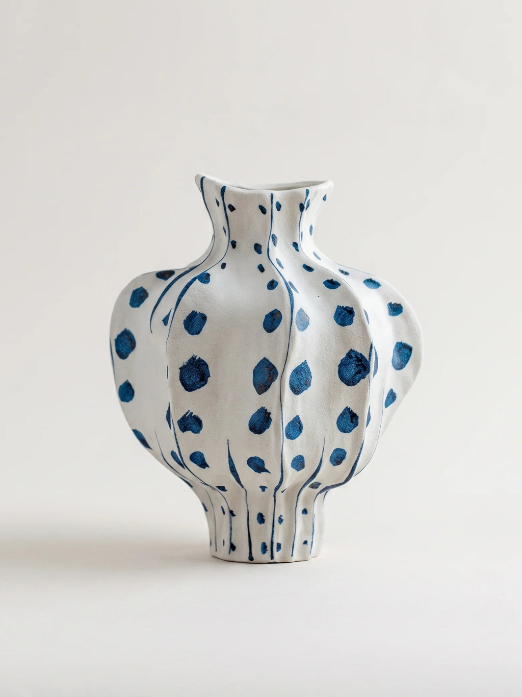 Elegant Sculptural Blue Polka-Dot Ceramic Vase