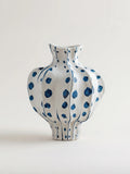 Elegant Sculptural Blue Polka-Dot Ceramic Vase