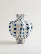 Elegant Sculptural Blue Polka-Dot Ceramic Vase