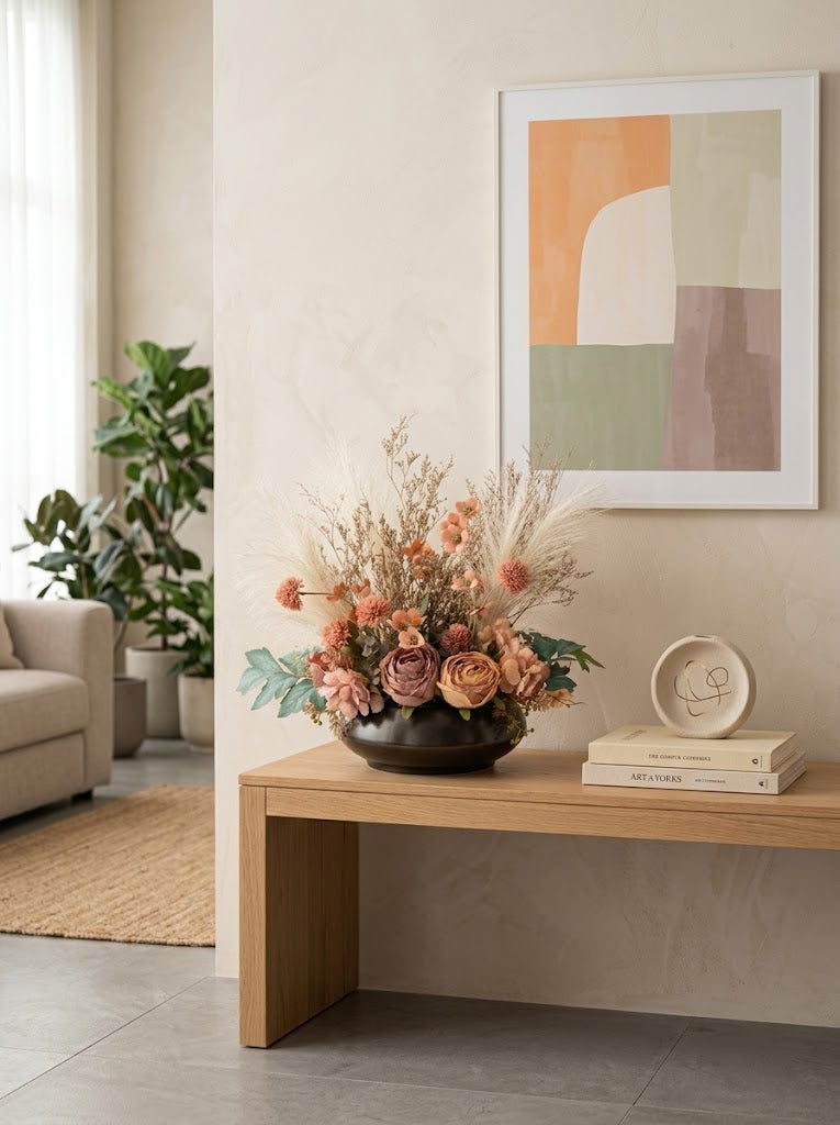 Vintage Terracotta Pampas Rose Botanical Faux Floral Arrangement