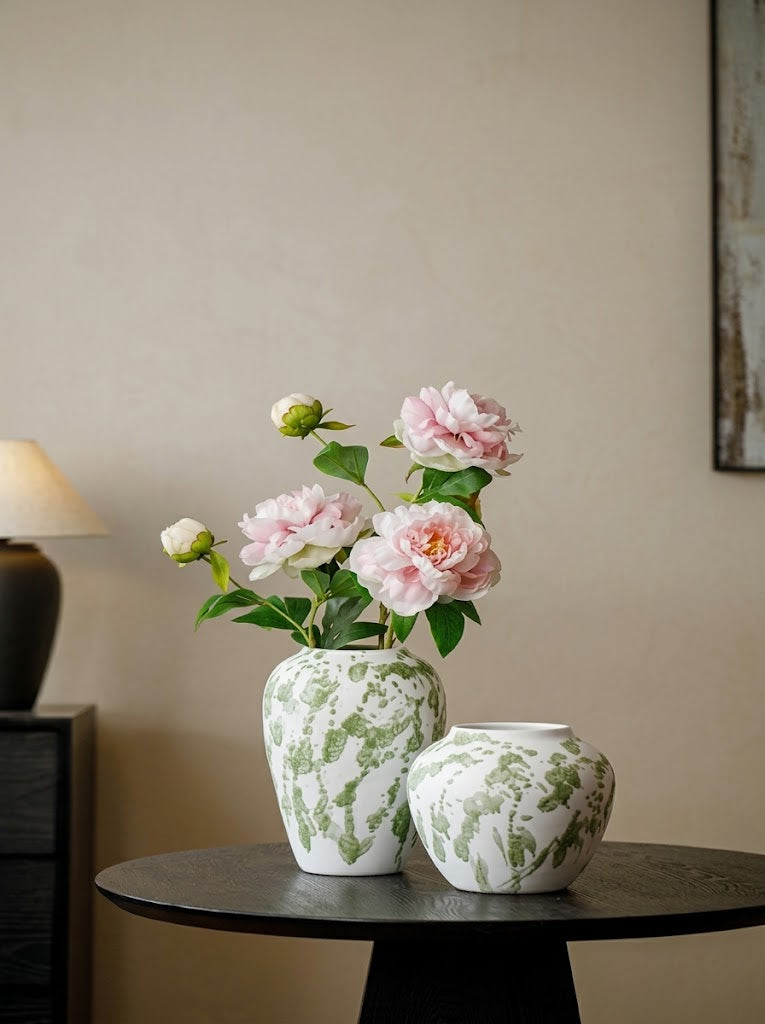 Artisanal Green Splatter White Vase