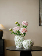 Artisanal Green Splatter White Vase
