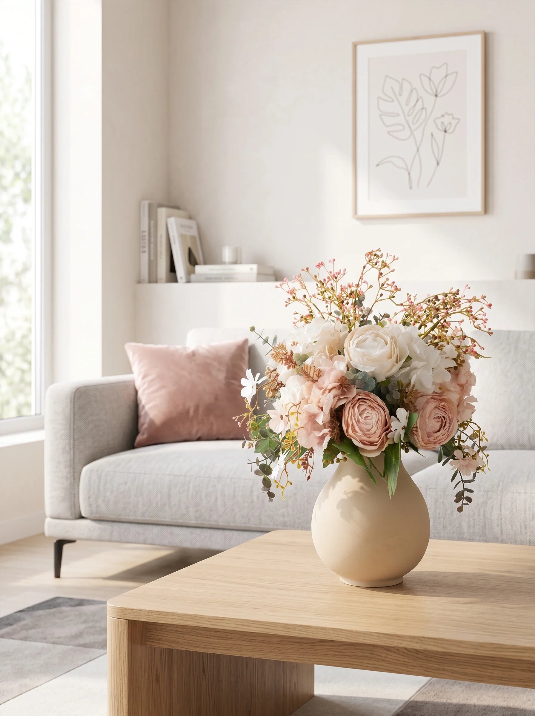 Luxury Vintage Blush Ranunculus & Rose Artificial Floral Arrangement