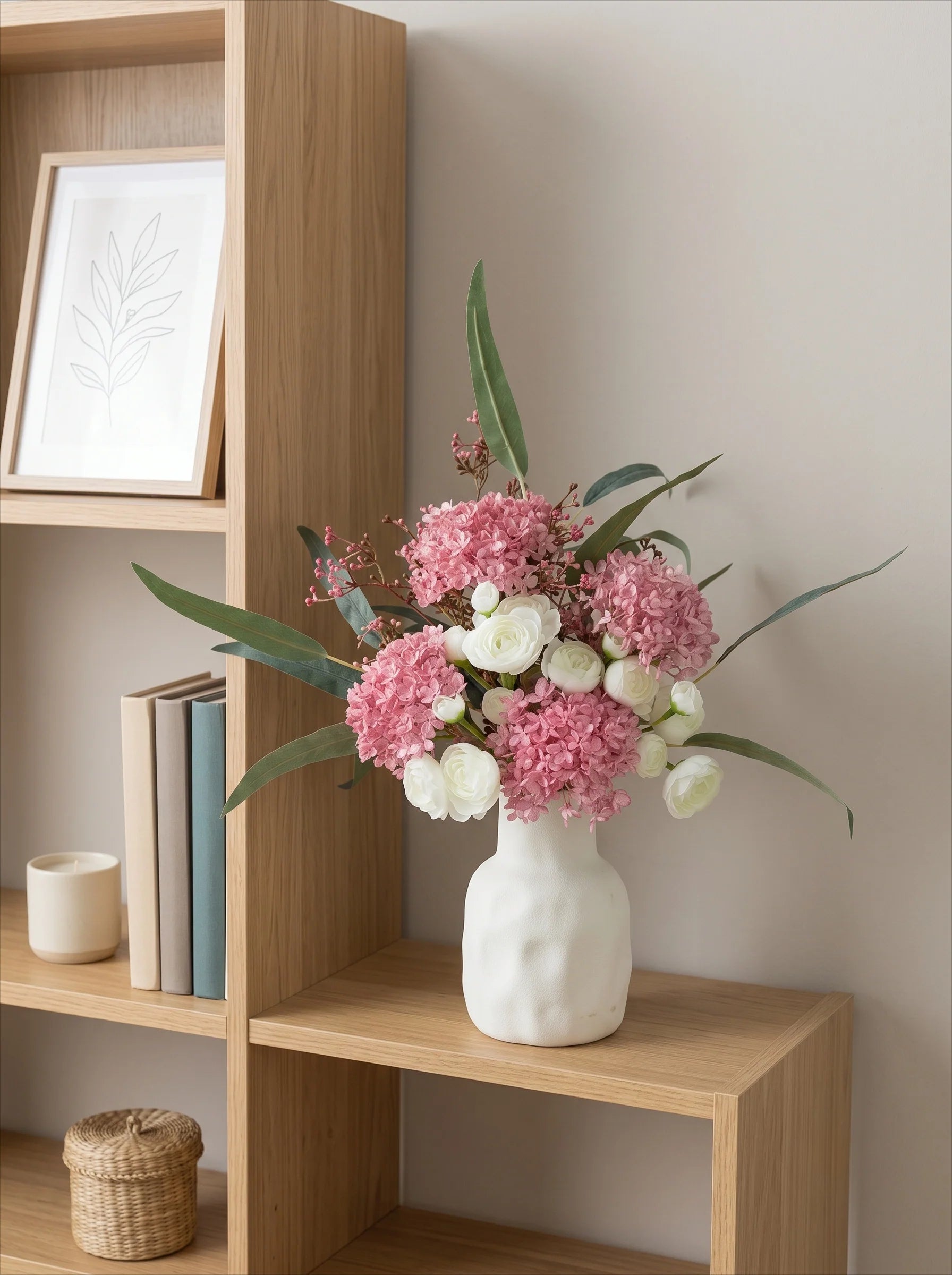 French Romantic Pink Hydrangea & Camellia Artificial Floral Arrangement
