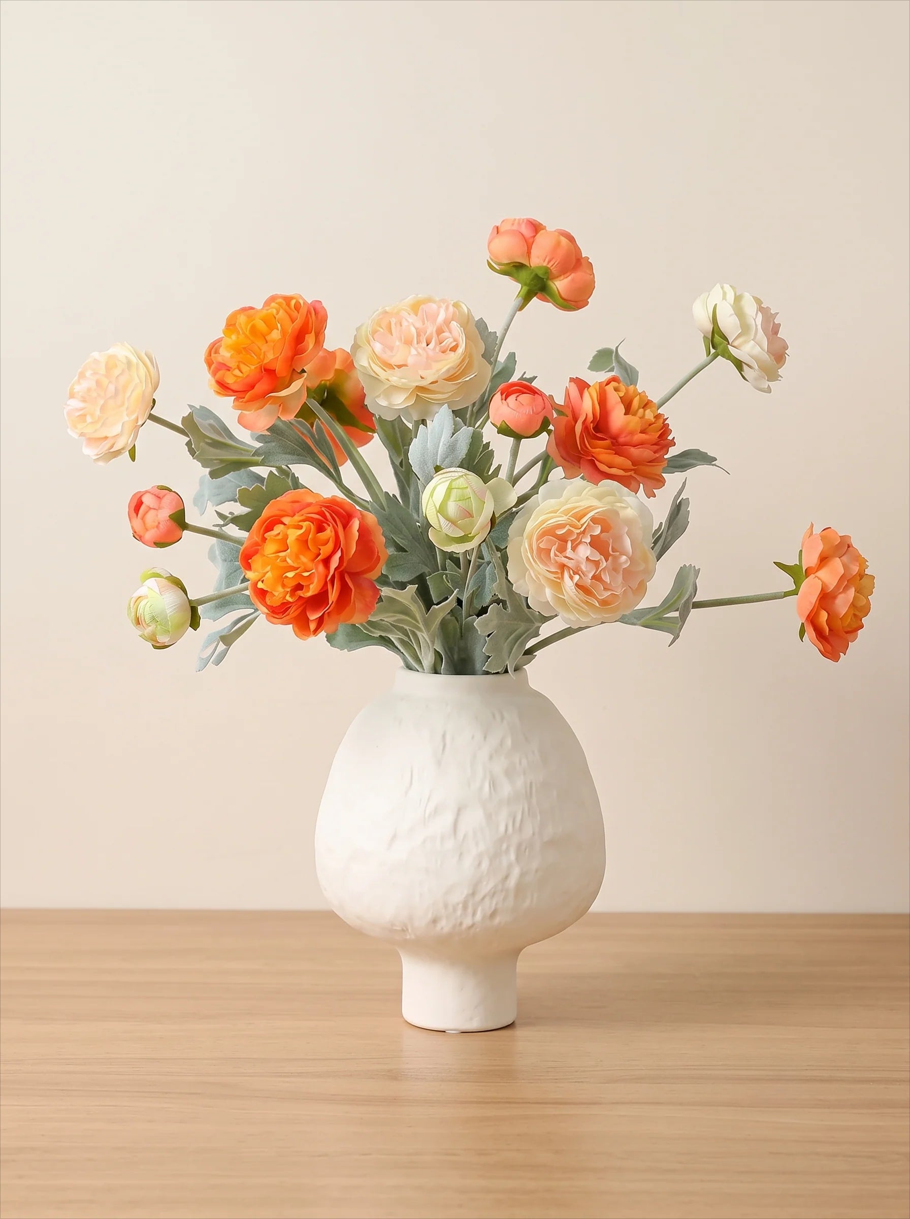 Ethereal Apricot Ranunculus Entryway Faux Floral Arrangement