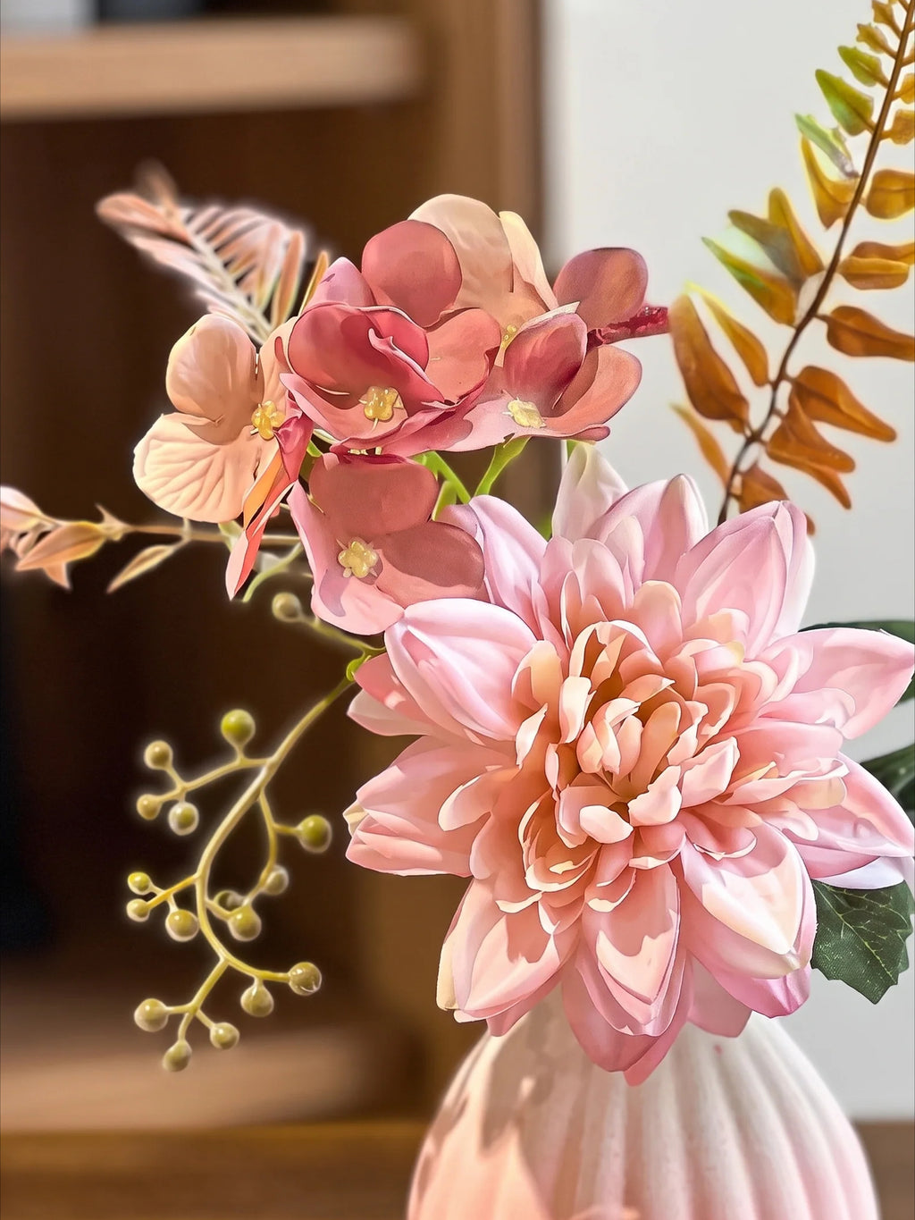 Ethereal Blush Dahlia Nook Faux Floral Arrangement