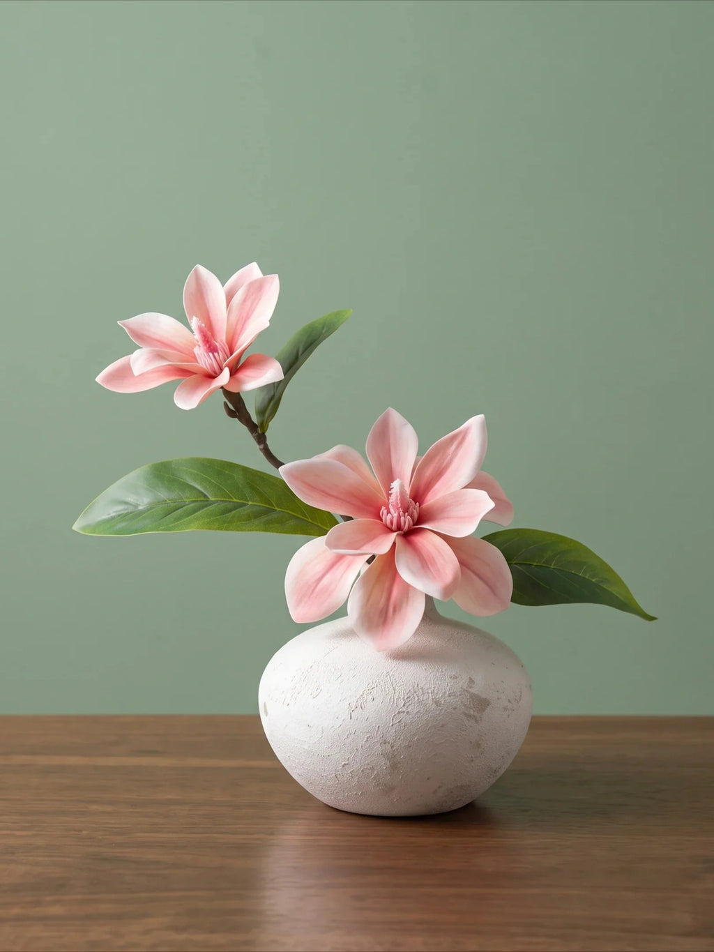 Ruhiges Blush-Magnolien Skulpturales Kunstblumenarrangement  