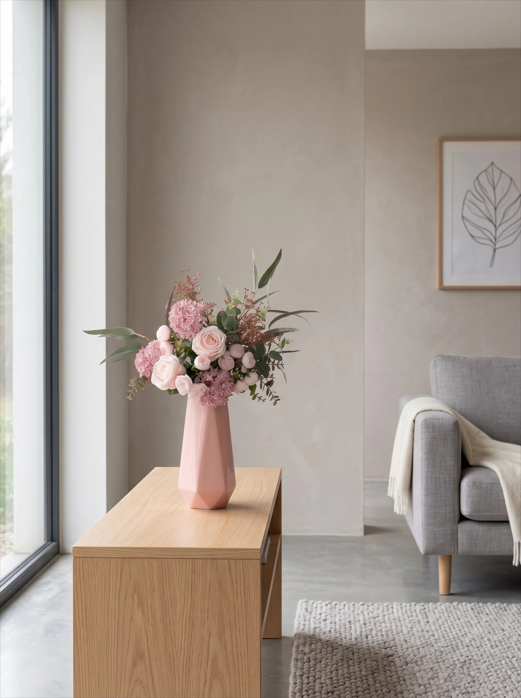 Luxury French Romantic Pink Rose Artificial Floral Arrangement