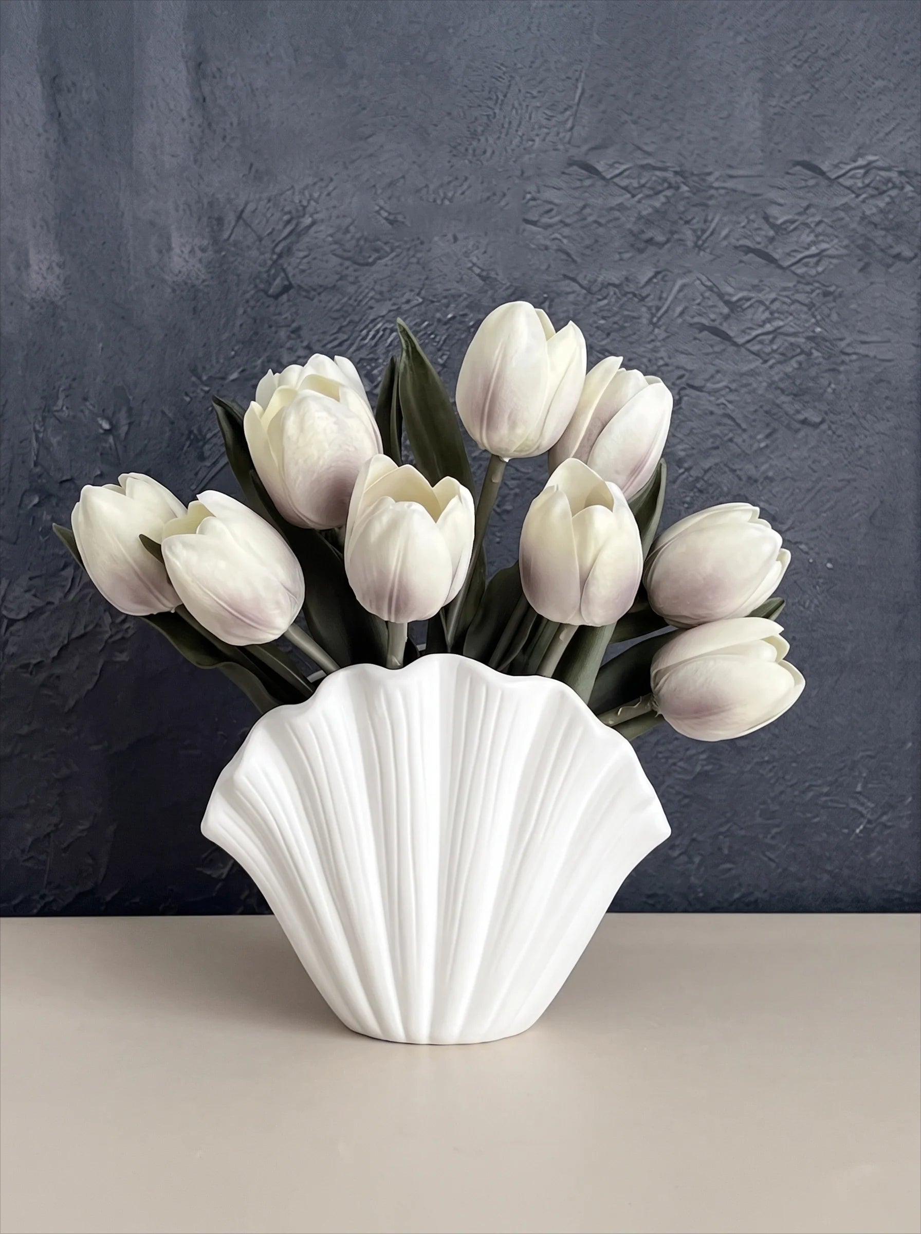 Faux Tulip Arrangement - White (10 Stems / 10 Heads)