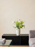 Vintage Fresh Green Hydrangea & White Cosmos Faux Floral Arrangement