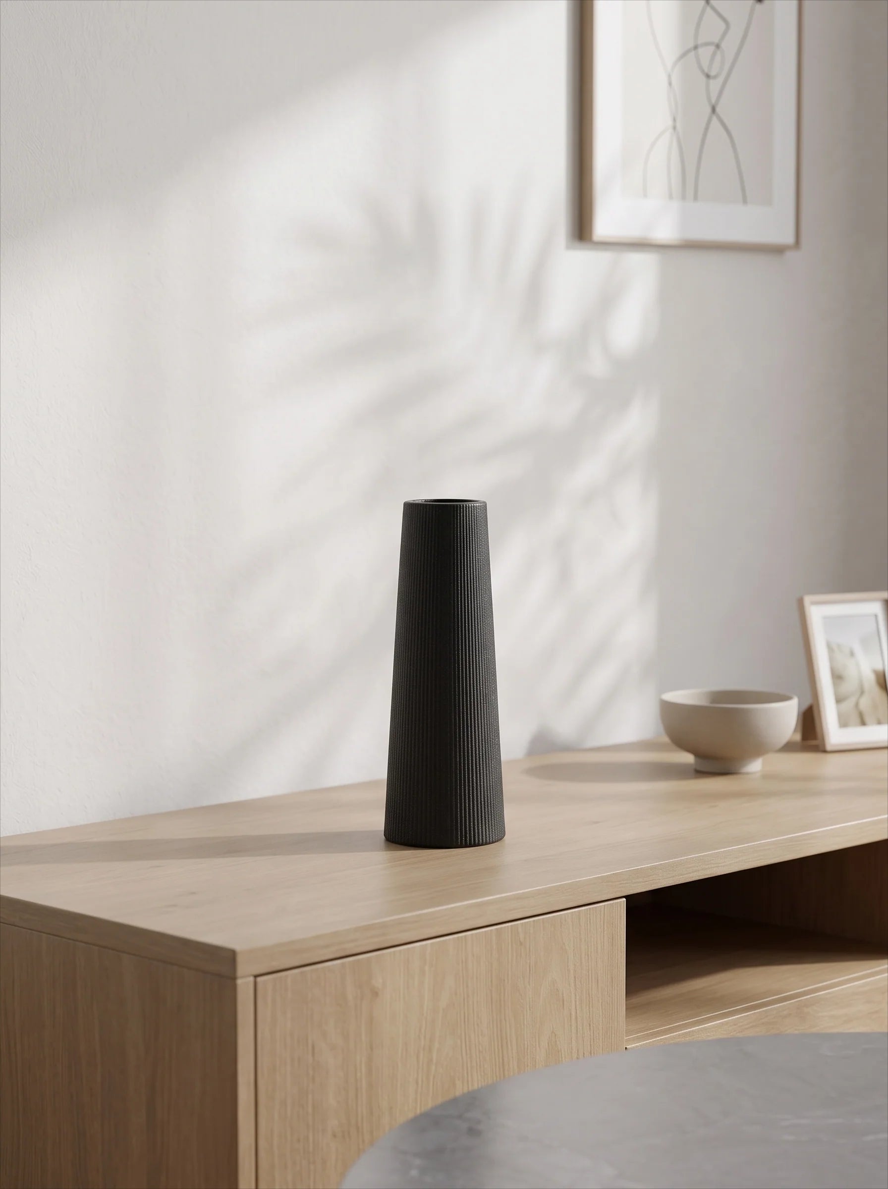 Textured Black Tapered Ceramic Vase