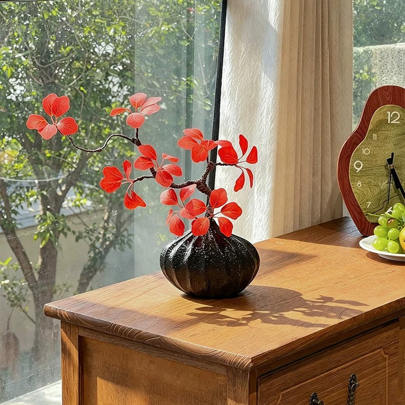 Oriental Luxe Crimson Leaf Sculptural Silhouette Artificial Floral Arrangement