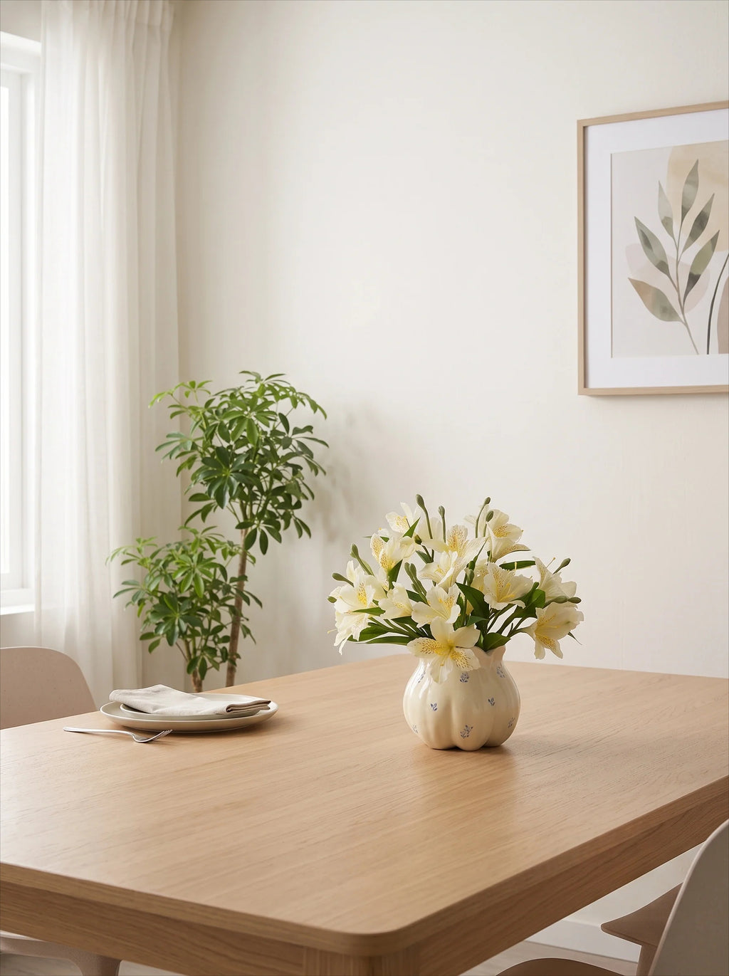 Luxe White Lily of the Incas Ensemble Faux Floral Arrangement