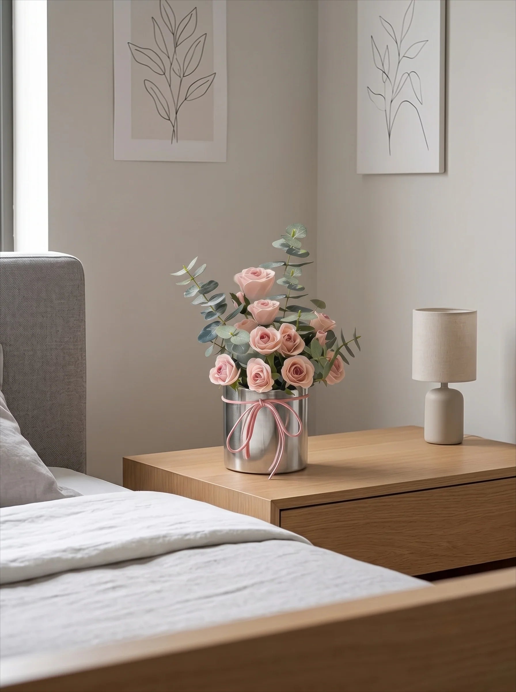 Staubige Rose & Eukalyptus-Hug-Eimer Kunstblumenarrangement