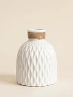 Rope Trimmed Textured Vase - White