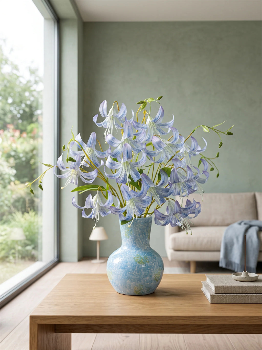 Nordic Sky Blue Lily Artisan Faux Floral Arrangement
