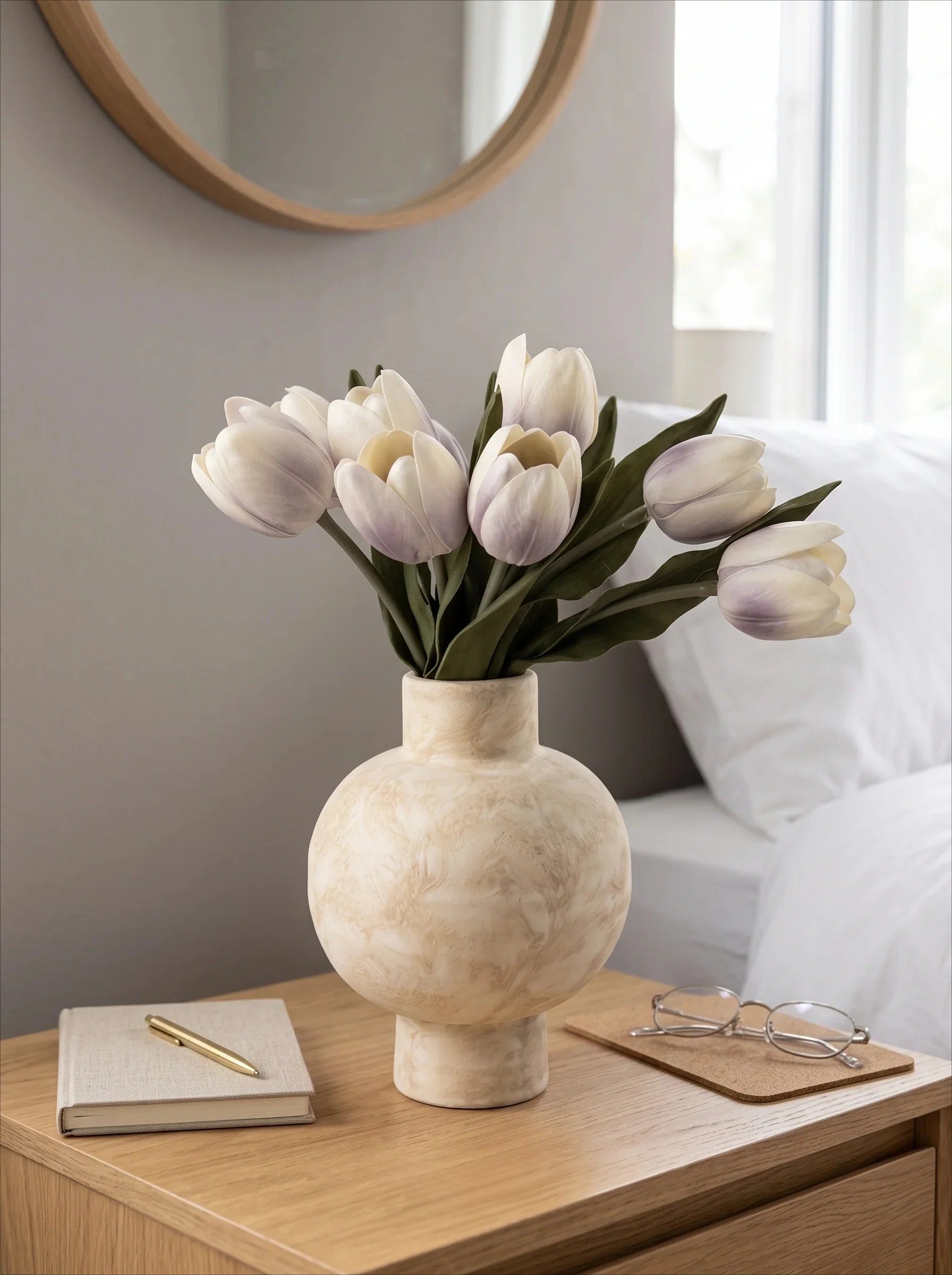 Faux Tulip Arrangement - White (10 Stems / 10 Heads)