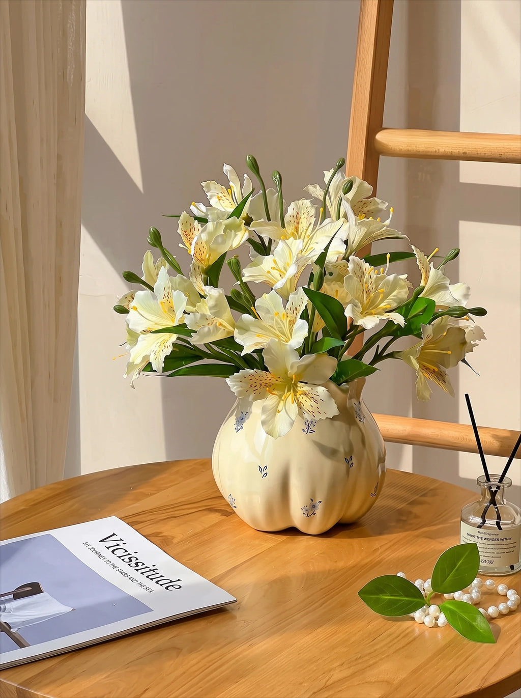 Luxe White Lily of the Incas Ensemble Faux Floral Arrangement