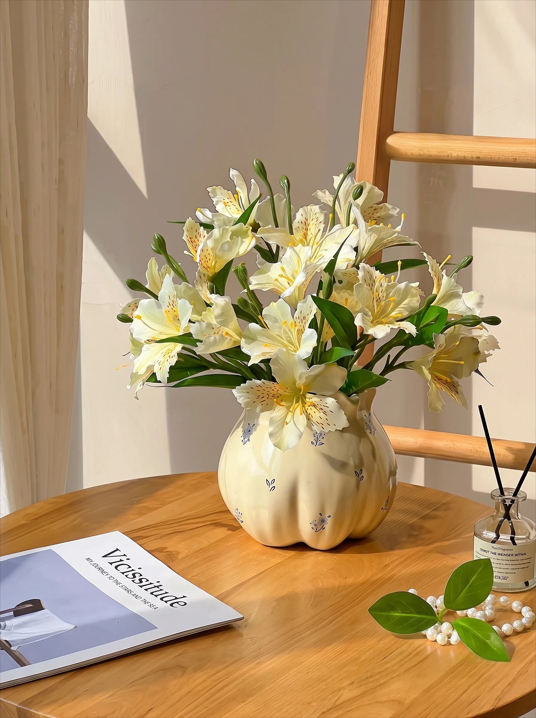 Luxe White Lily of the Incas Ensemble Faux Floral Arrangement