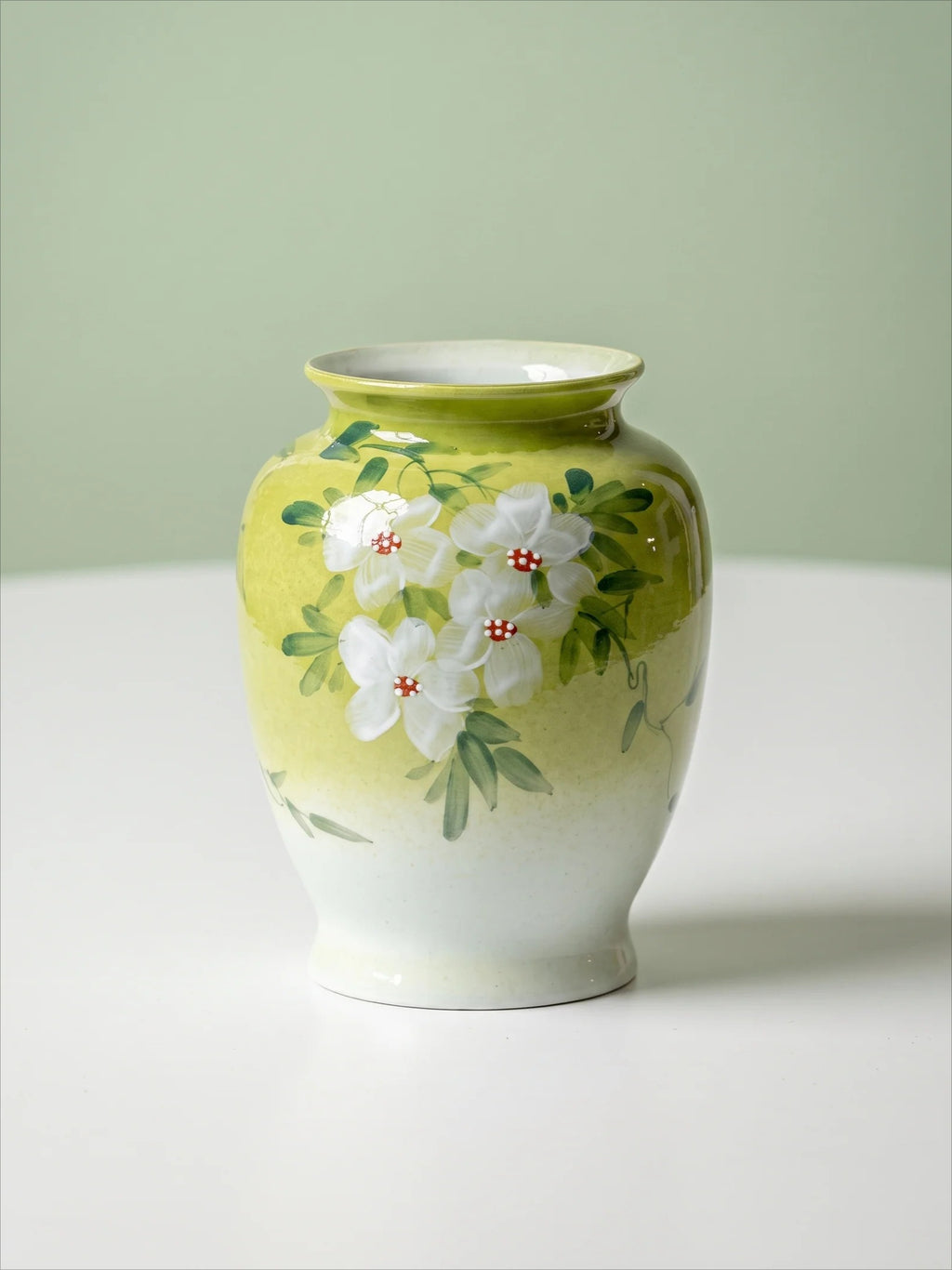 French Country Hand-painted White Jasmine Ceramic Vase