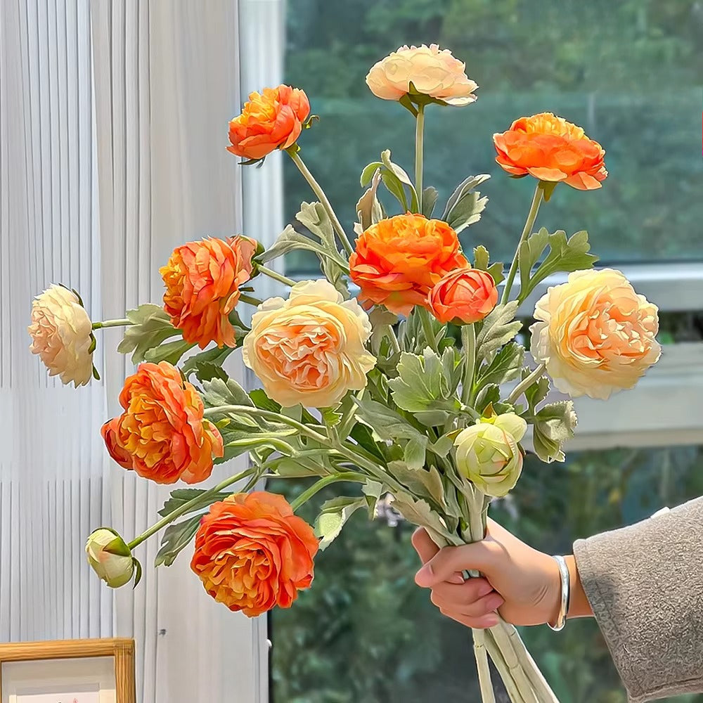Ethereal Apricot Ranunculus Entryway Faux Floral Arrangement
