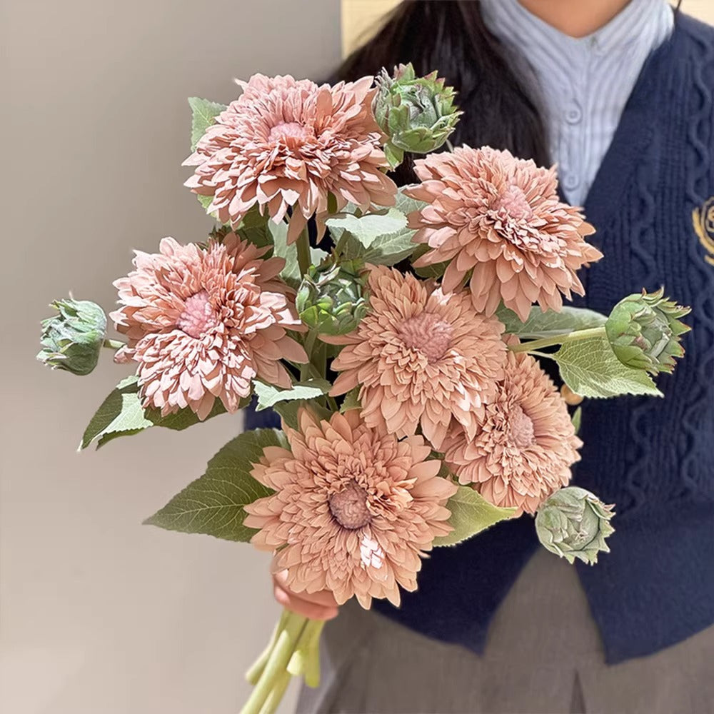Vintage Fluffy Sunflower Faux Floral Arrangement