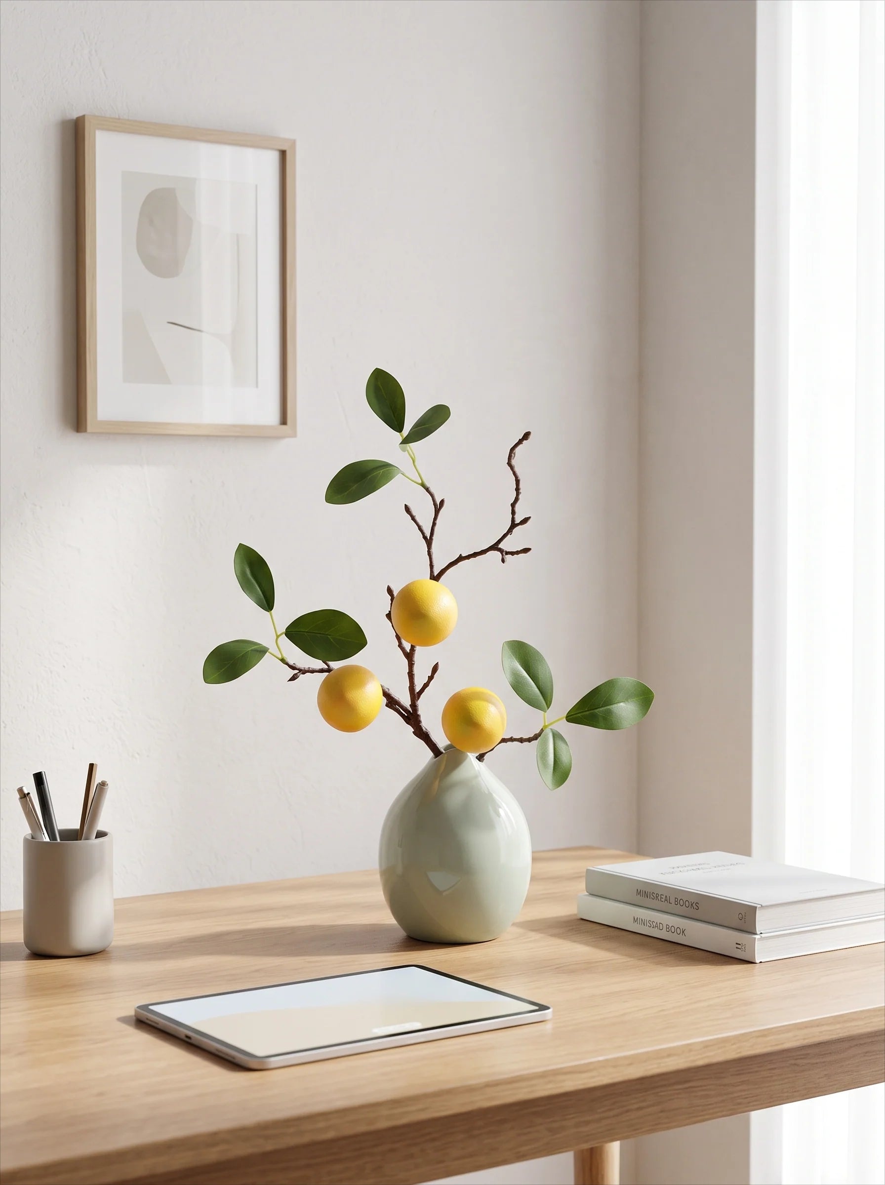 Serene Zen Lemon Fruit Sculpture Artificial Floral Arrangement