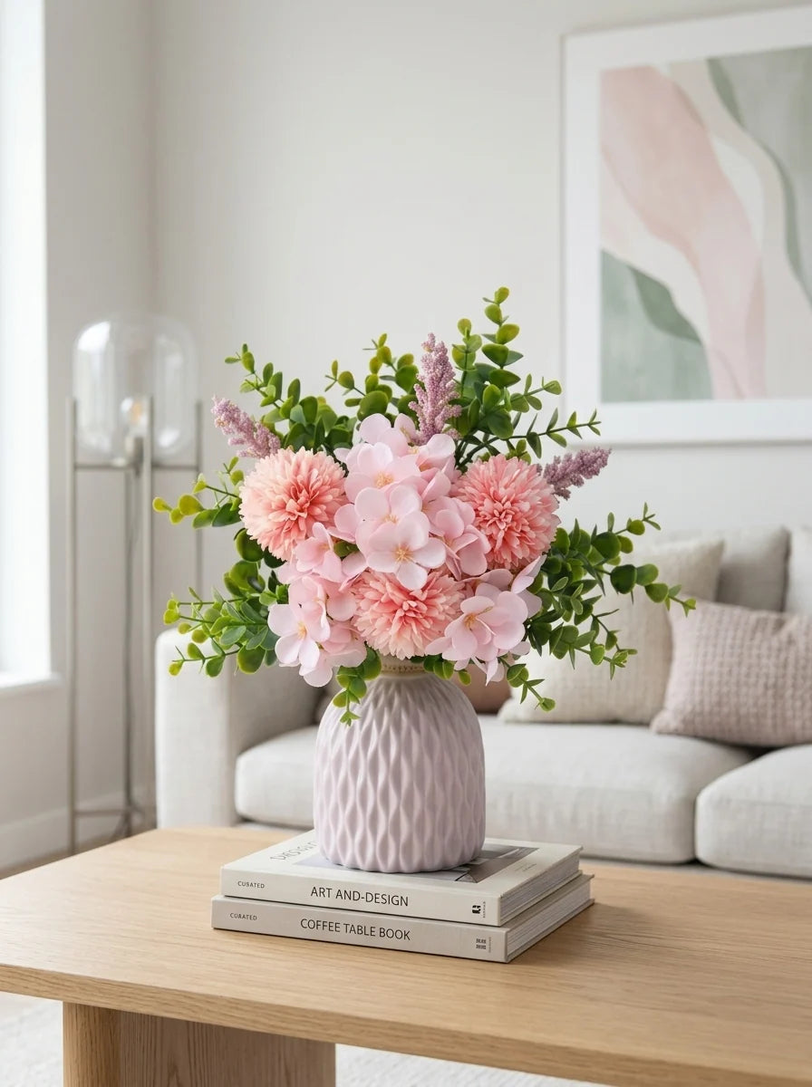 Fresh Meadow Pink Spherical Mum & Greenery Artificial Floral Arrangement